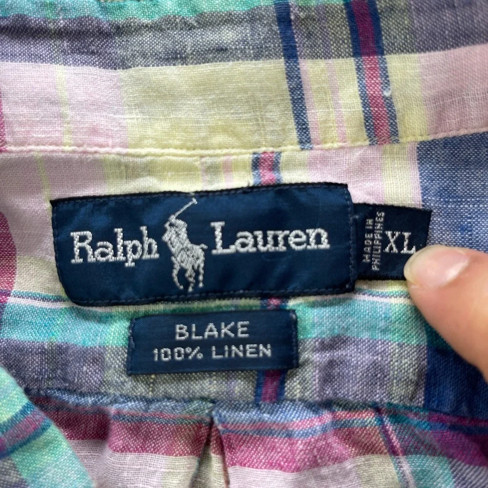 Ralph Lauren Blake Mens XL Linen Plaid Button Down Shirt Multi Color Long Sleeve